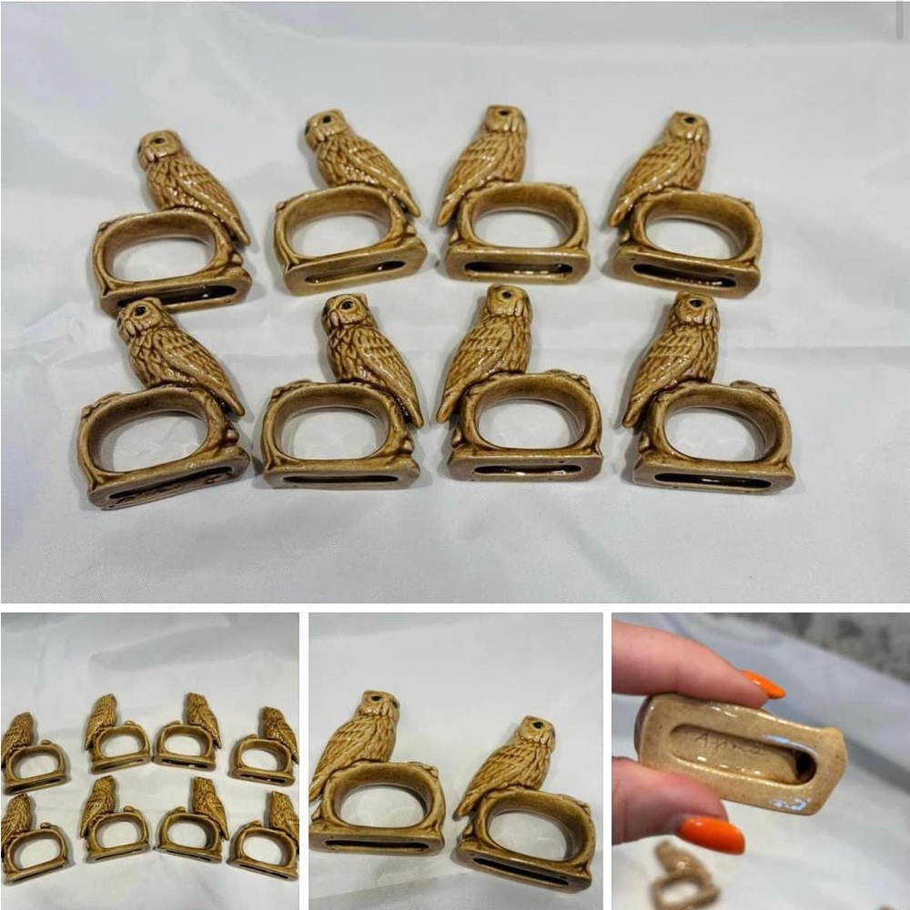 Set of 8 Ceramic Owl Napkin Rings